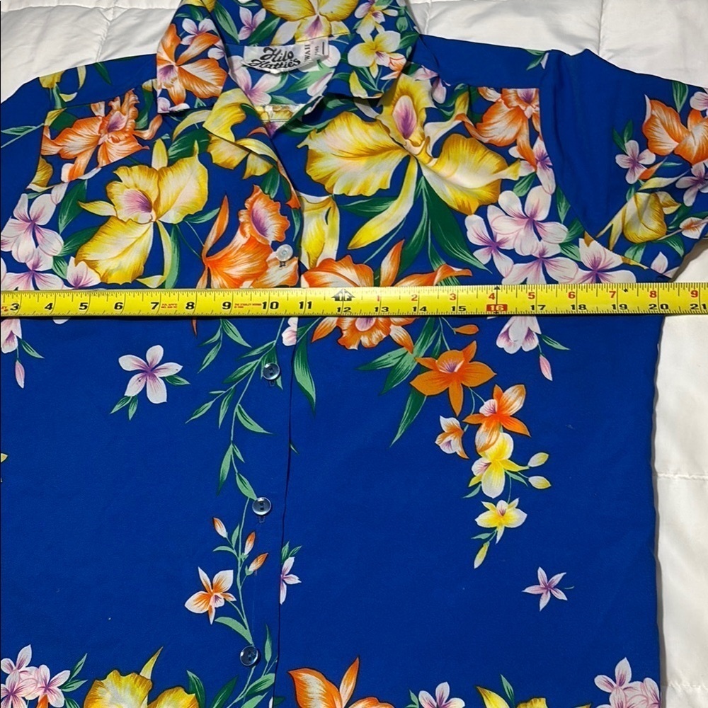 Hilo Hattie’s Hawaii Luau Tropical Floral Blue Hawaiian Shirt Vintage - Picture 4 of 6
